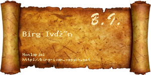 Birg Iván névjegykártya